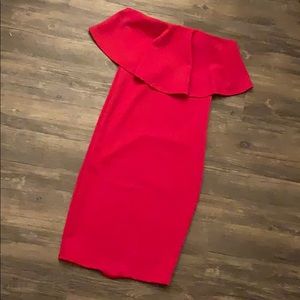 Strapless red bodycon dress